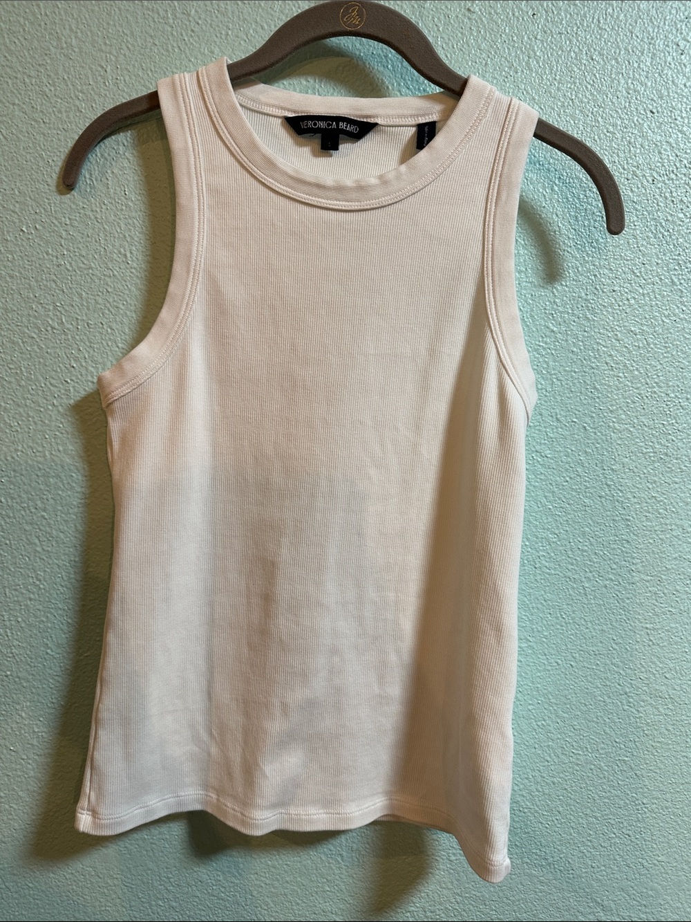 Veronica Beard White Pima Cotton Ribbed Tank Top Size S